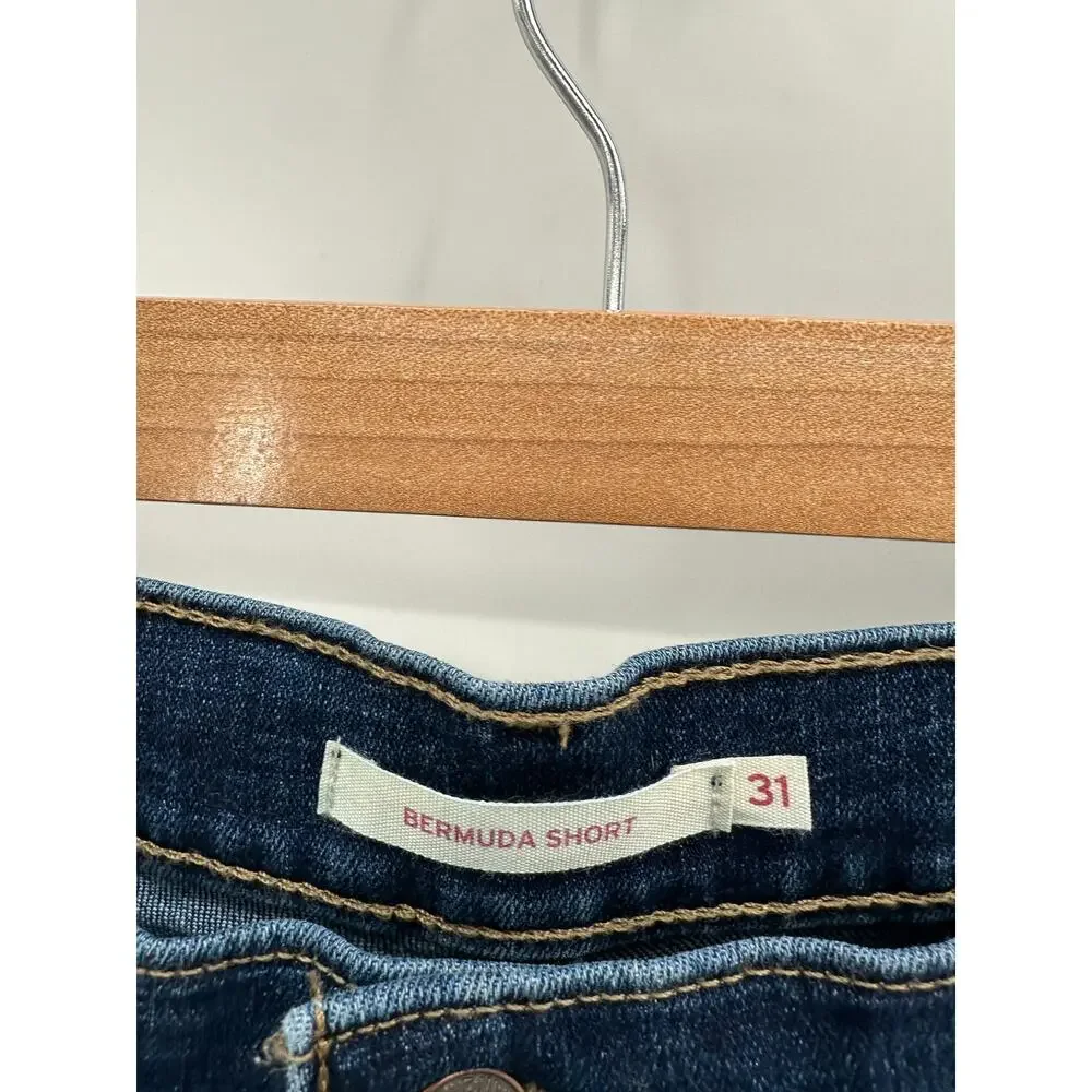 Levi's Women 31 Dark Indigo Moon Blue Denim Bermuda Shorts Cotton Blend DK23